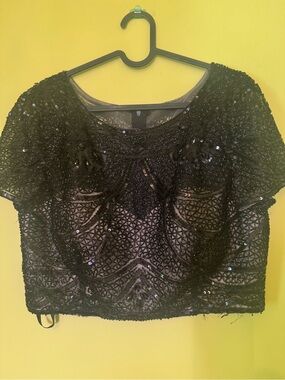 Vintage Tony Bowls Beaded Short Sleeve Formal Crop Top